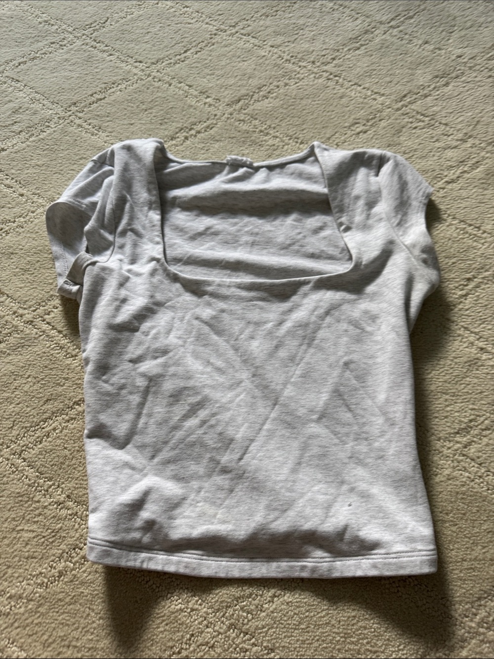 Garage Light Gray Square Neck Short Sleeve Top